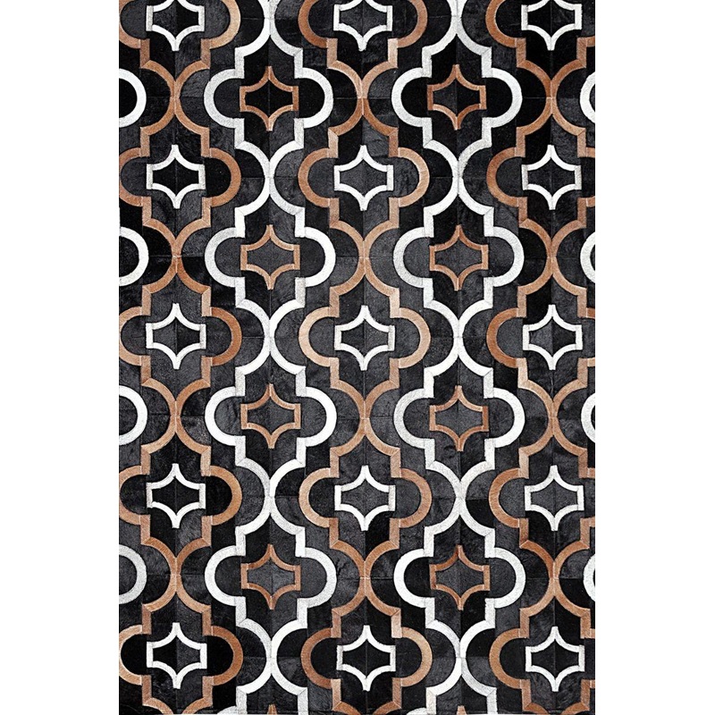 Poshrug Patterned Black, Brown, White Patchwork Rug