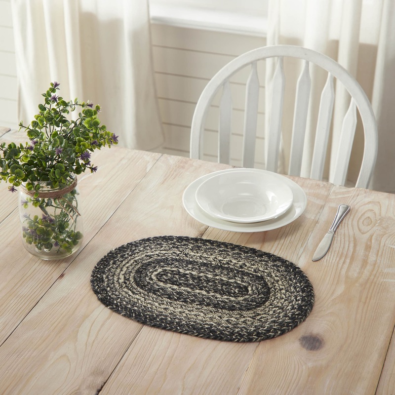 Sawyer Mill Black White Jute Oval Placemat 10×15