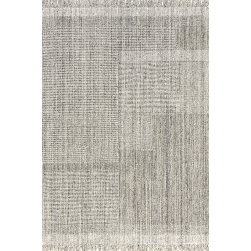 Mozai Fringed Wool-Blend Rug | Light Grey