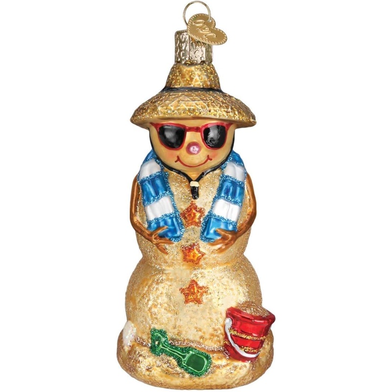 Old World Christmas Blown Glass Ornament for Christmas Tree, Sand Snowman (with OWC Gift Box)