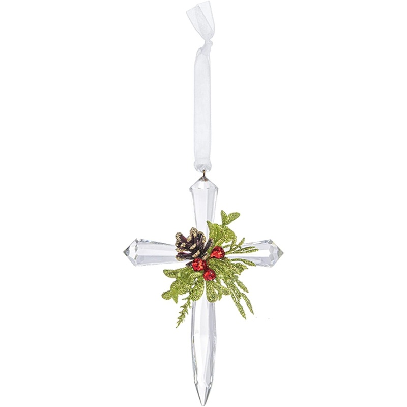 Ganz Mini Mistletoe Acrylic Cross Ornament 4.5″