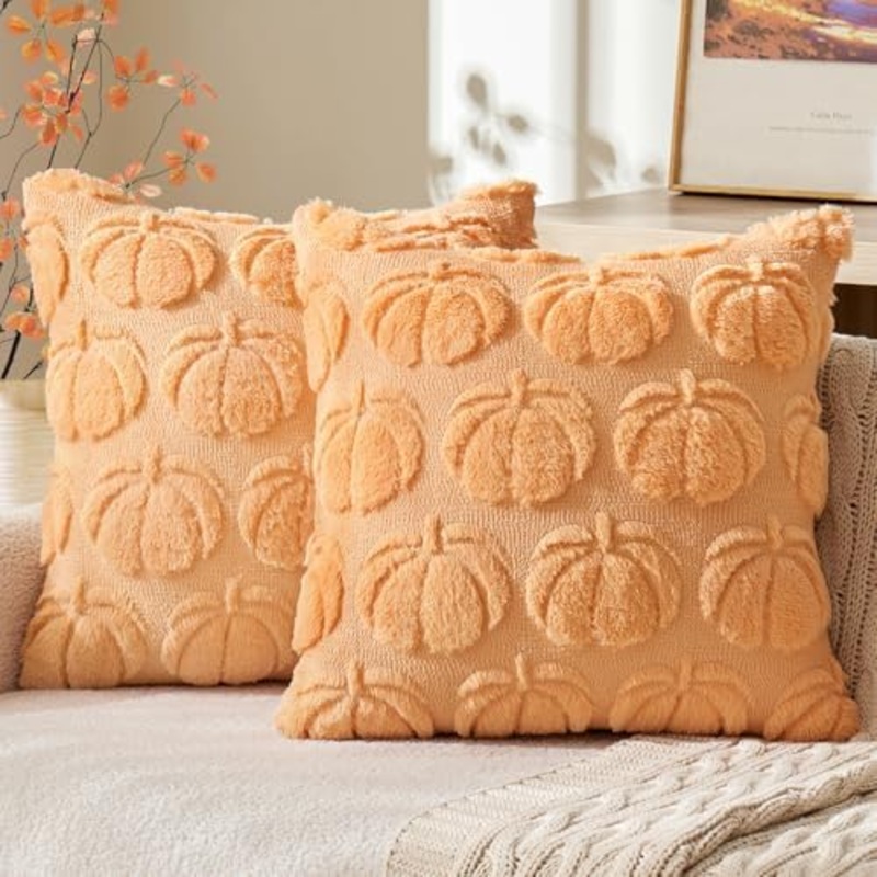 MIULEE Fall Throw Pillow Covers 22×22 Set of 2 Autumn Decorations Cream White Pumpkin Accent Pillowcase for Sofa Couch Porch Bed Living Room Soft Plush Faux Fur Halloween Farmhouse Home Decor