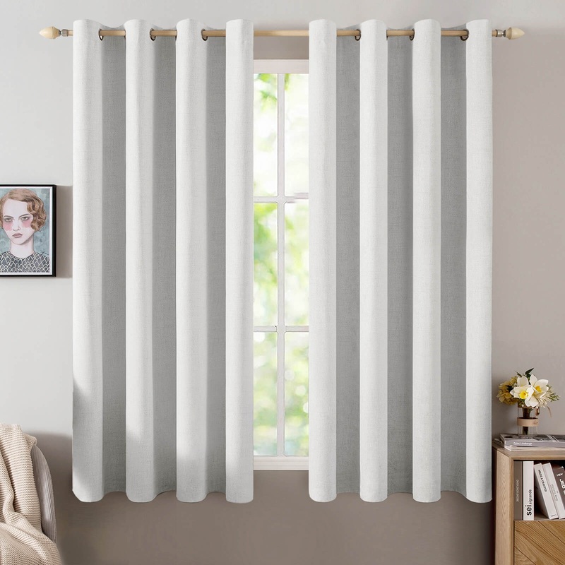 MIULEE Linen Textured Curtains for Bedroom Solid 100% Blackout Thermal Insulated Heathered White Grommet Room Darkening Curtains & Drapes Luxury Decor for Living Room Nursery 52 x 45 Inch (2 Panels)