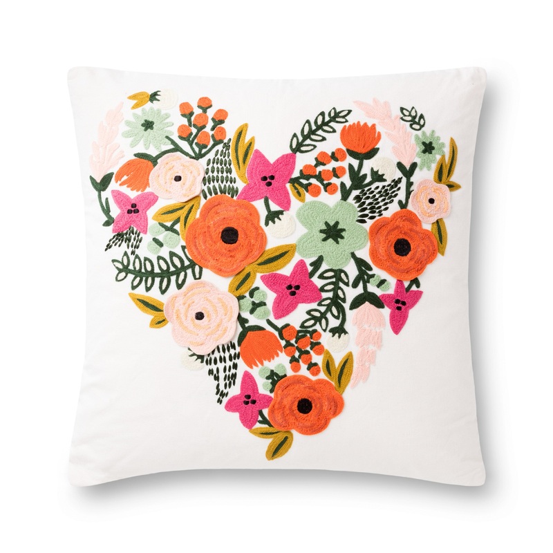 Rifle Paper Co. x Loloi Pillow | Floral Heart Embroidered Pillow