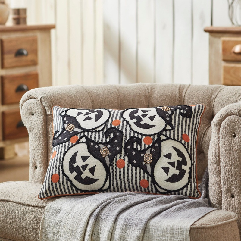 Witchy Pumpkins Striped Pillow 14×20