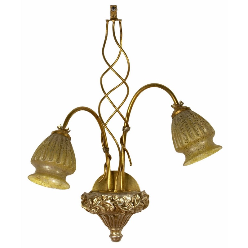 ALBA LAMP: Wall Sconce Light: Murano W Iron Hand Painted Gold Leaf