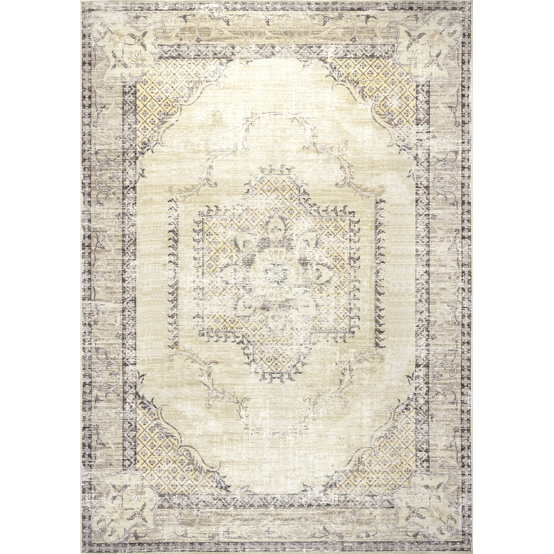 Burr Medallion Washable Rug | Cream