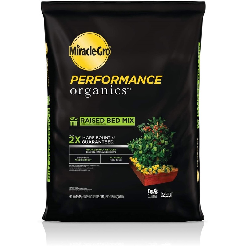 Miracle-Gro Performance Organics Raised Bed Mix – Organic and Natural Ingredients, Potting Soil Blended for Raised Bed Gardening, Grow More Vegetables, Flowers and Herbs (vs unfed plants), 1.3 cu. ft.