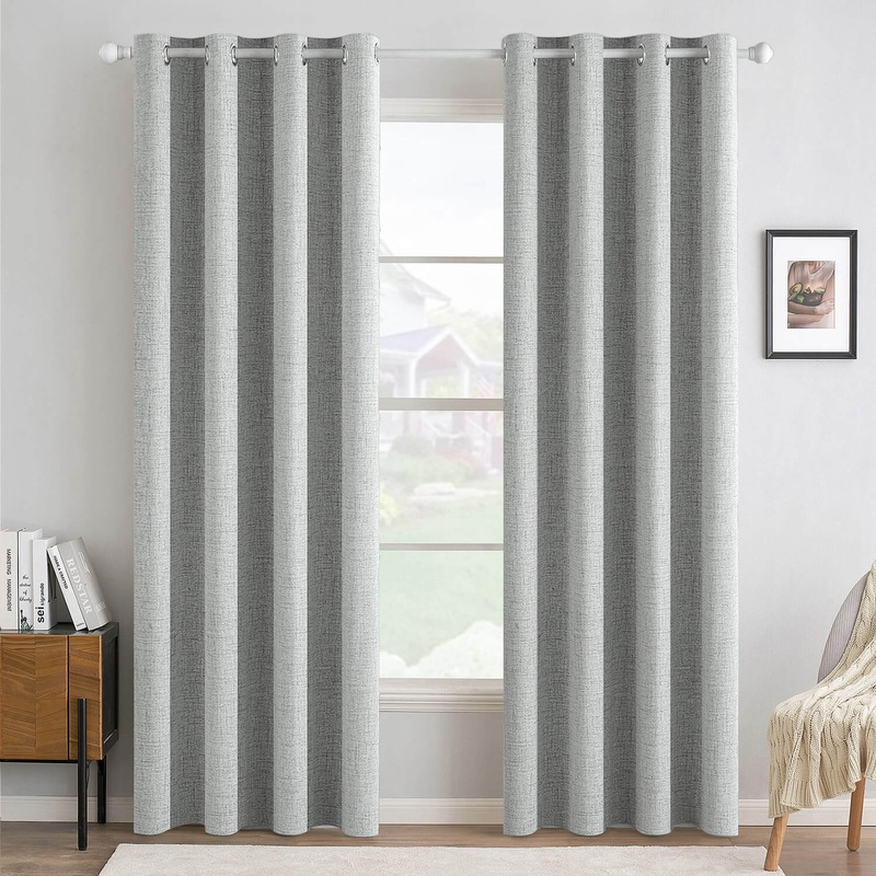 MIULEE 100% Blackout Linen Curtains for Bedroom Thermal Insulated Glacier Gray Grommet Room Darkening Curtains & Drapes for Living Room Nursery 52 x 108 Inch (2 Panels)