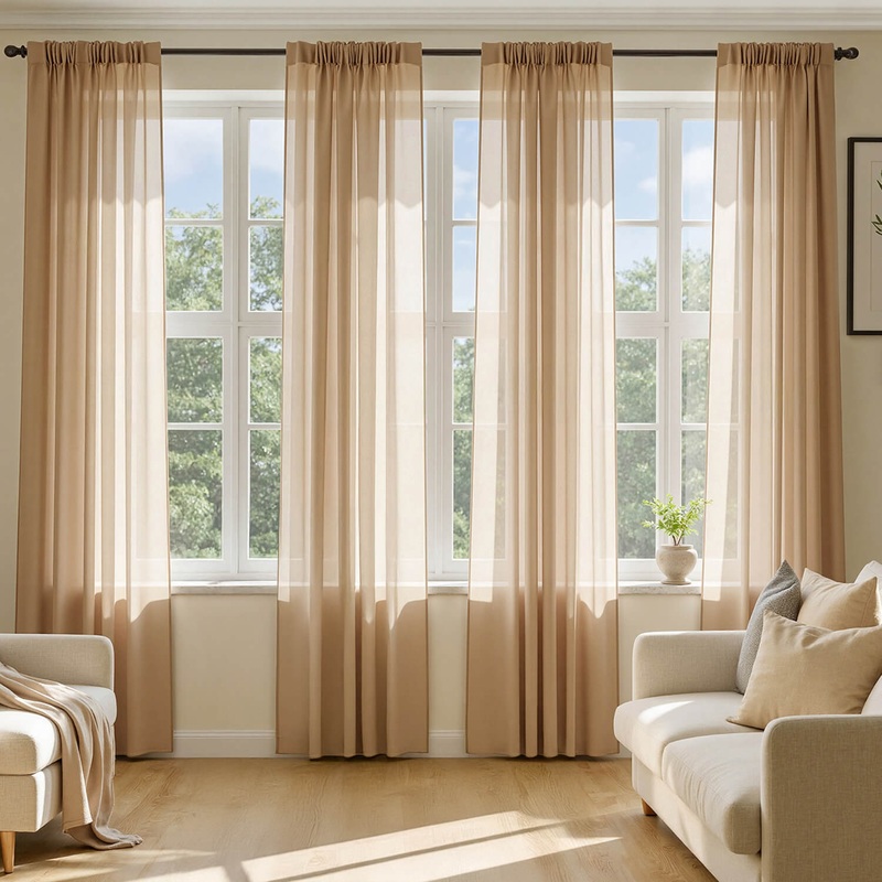 MIULEE Brown Sheer Curtains 96 Inches Long, 4 Panels Set, Rod Pocket Voile Drapes Light Filtering and Semi Transparent, Elegant Window Treatments for Bedroom Living Room,42 x 96 Inches