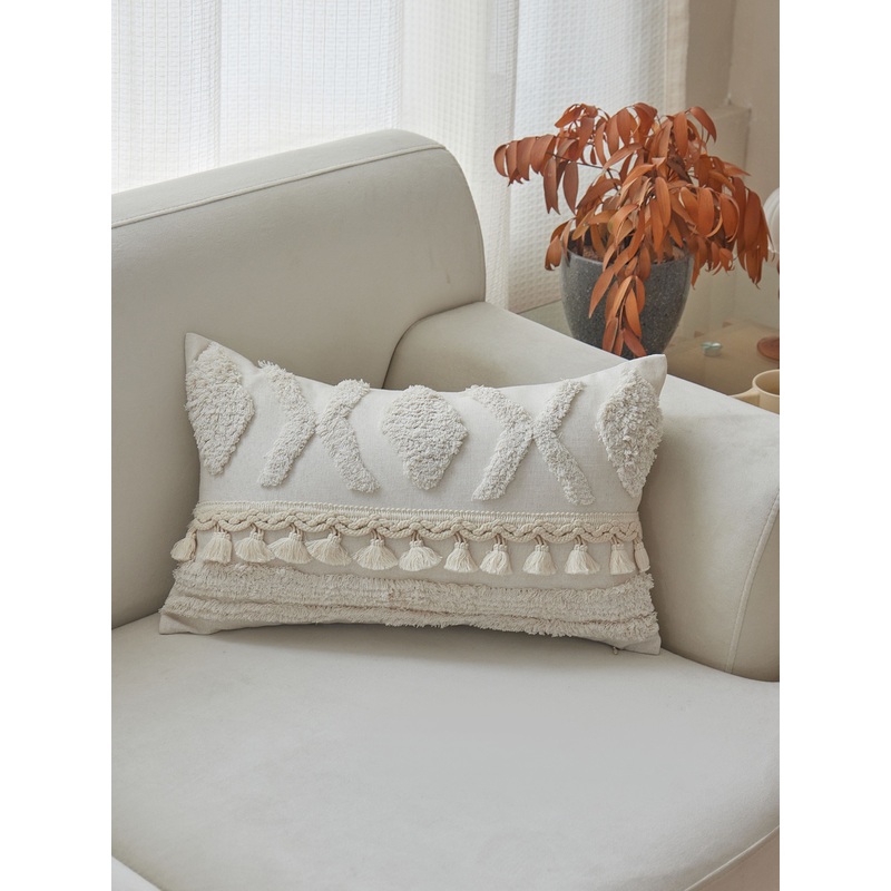 Tufted and Tassel Ivory Pillow