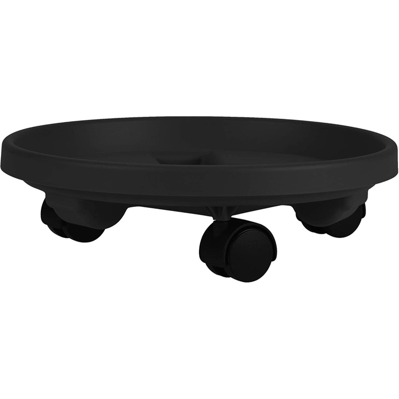 Bloem Plant Caddy with Saucer Tray and Wheels, Round, Black 14″