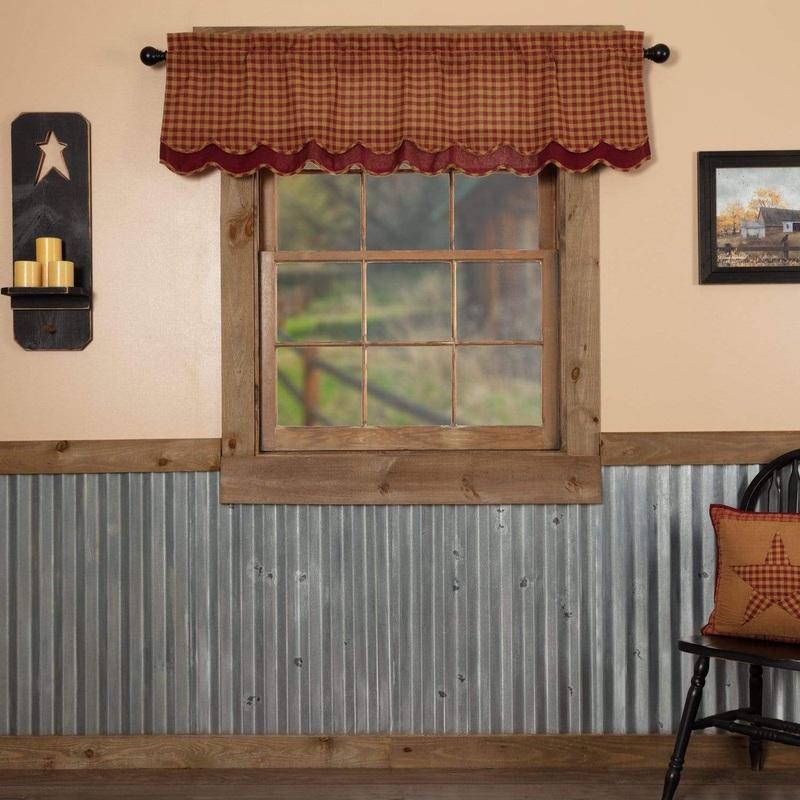 Burgundy Check Scalloped Layered Valance 16×60