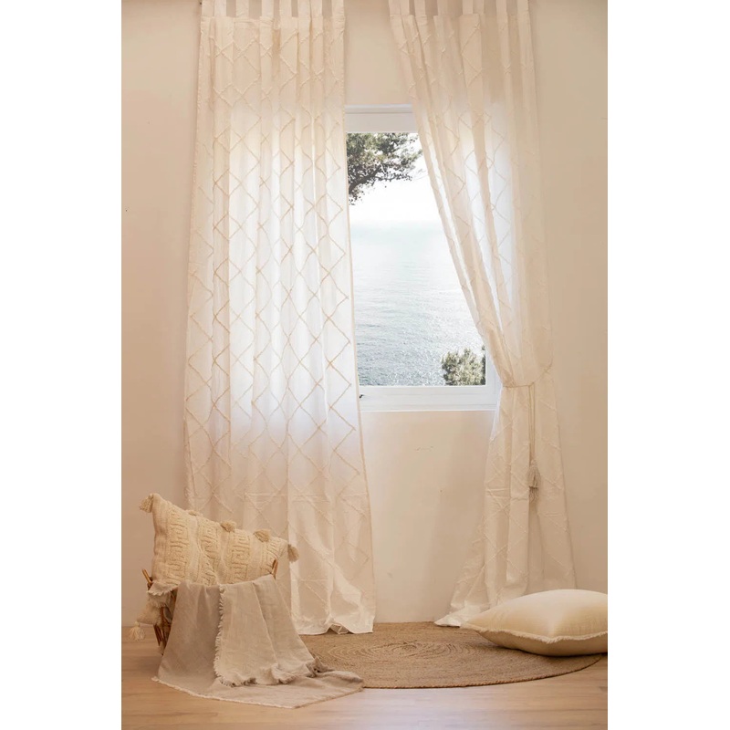 Cortina de algodn con relieve de rombos blanca Royal