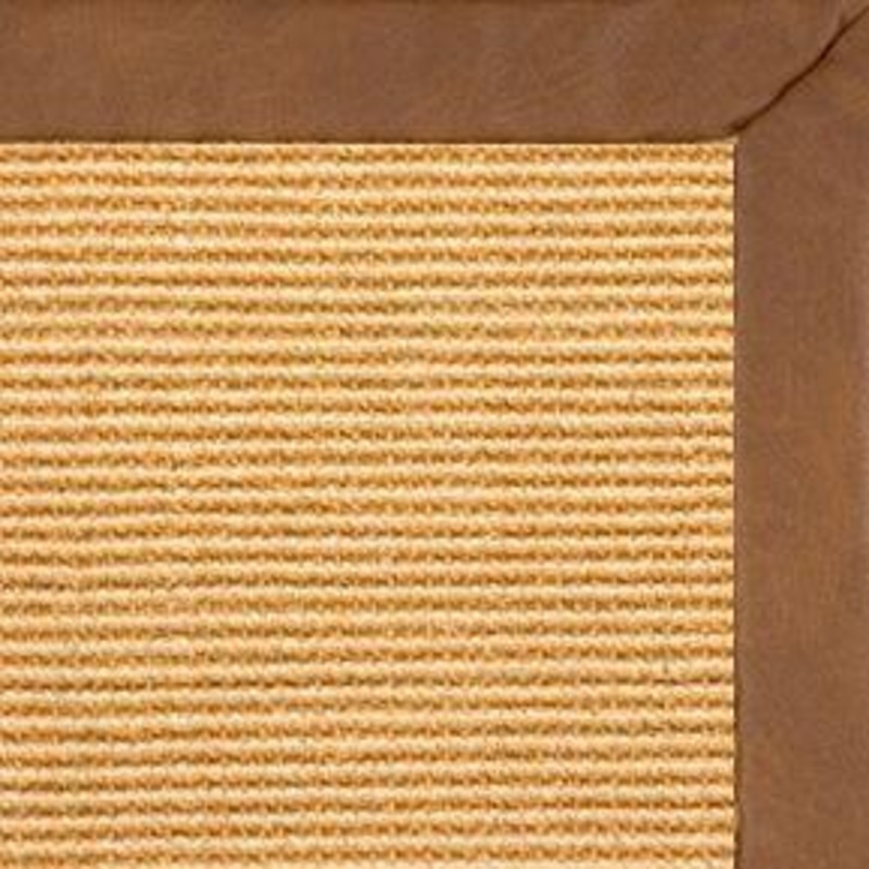 Tan Sisal Rug with Rawhide Faux Leather Border
