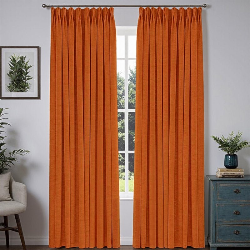 “Bold” Custom Heavyweight Linen Drape Pleated – Bright Orange